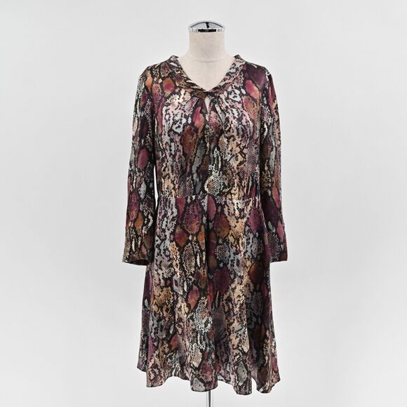 REBECCA TAYLOR Dress Womens Size 6‎ Silk Met Python Snake Print Purple Mob Wife - Picture 1 of 14